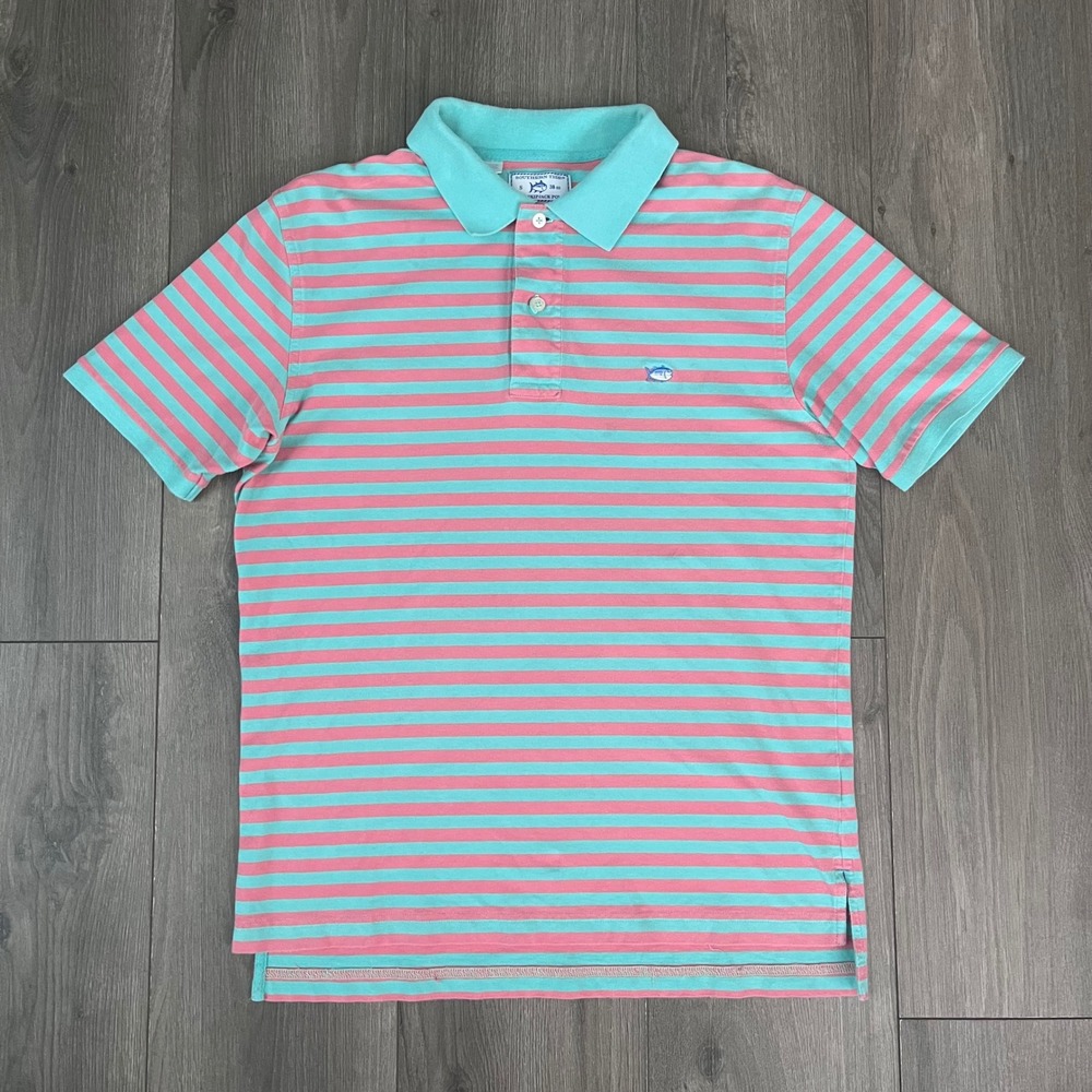 Southern Tide Skipjack Polo Mens Small Pink Teal Striped Cotton Stretch Shirt
